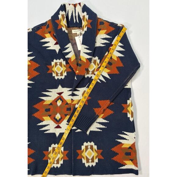 Lucky Brand Aztec Tribal Cardigan Sweater Coatigan Large Shawl Collar Southwest - Picture 5 of 11
